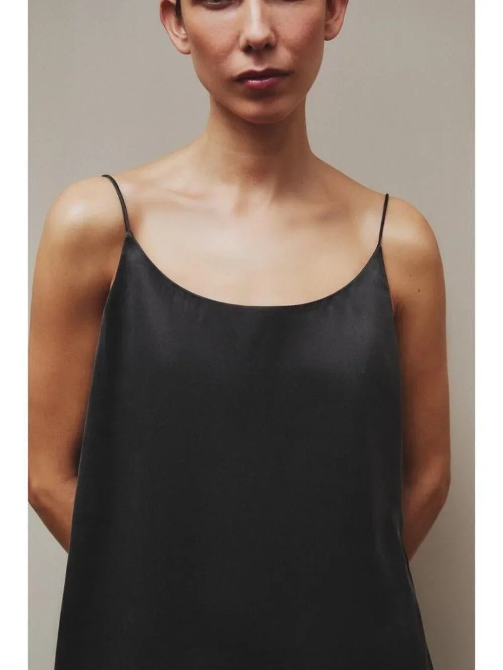 Zara Womens Mulberry Silk Camisole Top M Dark Gray Spaghetti Strap 8181/120 NWT